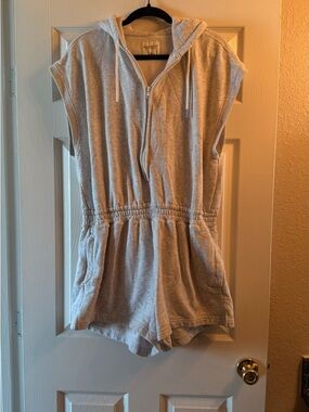 Abercrombie & Fitch Light Gray Hooded Zip Romper